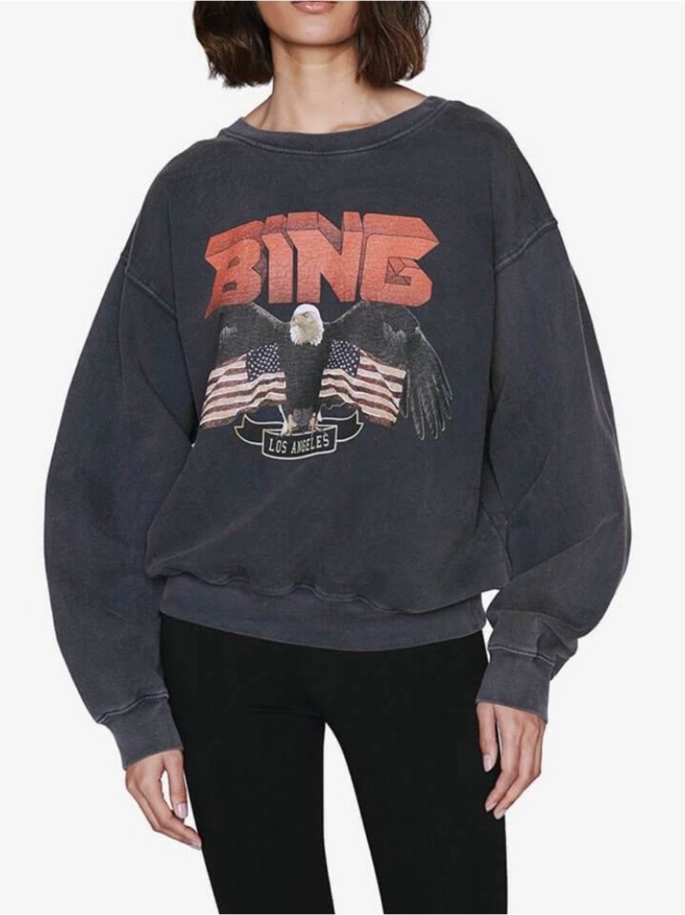 ANINE BING Vintage Bing Eagle Sweatshirt Faded Black Oversized
